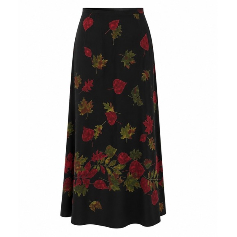 Vintage Ellen Figg Maxi Skirt Women 12 Black‎ Leaf Print Vintage USA